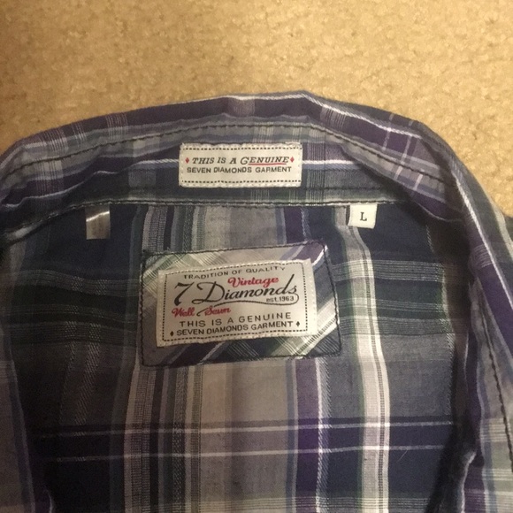 7 Diamonds Short Sleeve Button Up Pearl Snap Large - Picture 2 of 6